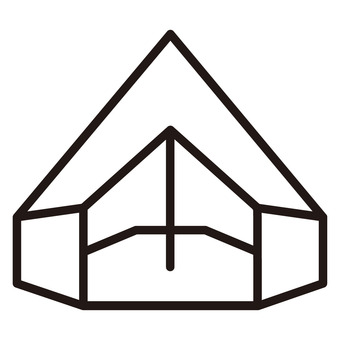 アウトドアキャンプ用テント線画アイコン２ テント,アウトドア,キャンプ,アイコン,線画,ワンポール,ピラミッド型,円錐型,三角型,防災のイラスト素材