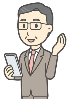  中年スーツ眼鏡-213-バスト スマホ,サラリーマン,会社員,中年,ビジネスマン,オフィス,ビジネス,営業マン,先生,講師のイラスト素材