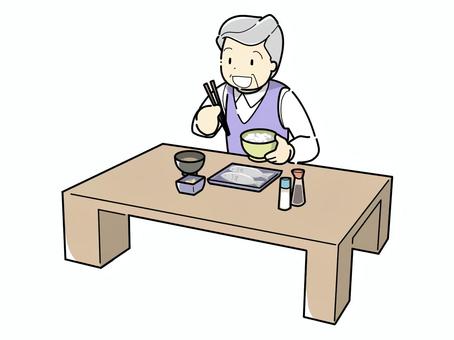 座卓で食事をする全身おじいさん 全身,おじいさん,食事,老人,高齢者,祖父,シニア,年寄り,白髪,高齢のイラスト素材