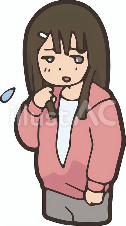 私は辞めとく、気が進まない普段着女子高生 照れる,恥ずかしい,困るのイラスト素材