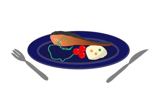 サーモンのムニエルのイラスト サーモン,料理,夕飯,夕ご飯,プレート,イラスト,食事のイラスト素材