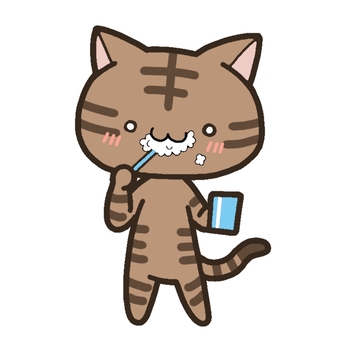茶トラと歯みがき 茶トラ,猫,茶色,動物,歯みがき,コップのイラスト素材