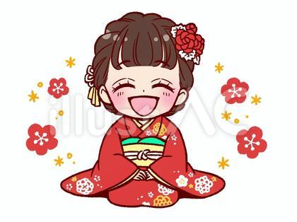 着物で座る女の子*笑顔