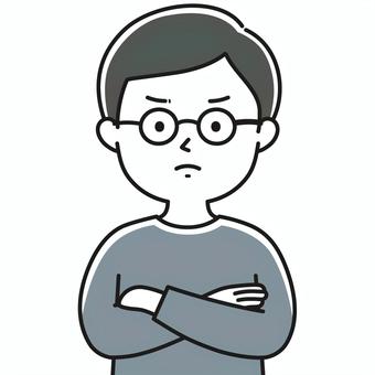 怒る人 上半身 腕組_顔白-影 GLM 男性,怒り,イライラ,許せない,腕を組む,プンプン,怒る,我慢,ストレス,情緒不安定のイラスト素材