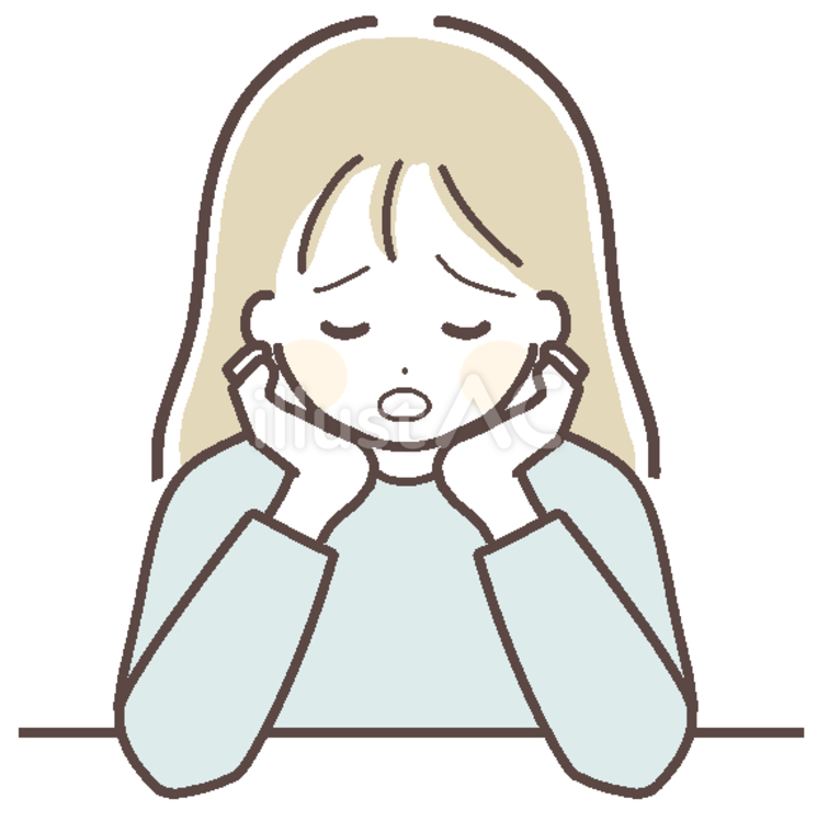 ため息をつく疲れた顔の女性 疲れ,悩む,ストレスのイラスト素材
