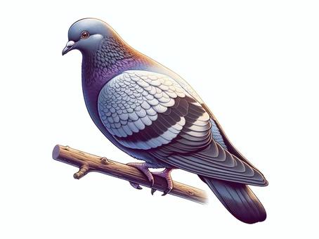 ハト ドバト 灰色 止まり木 イラスト