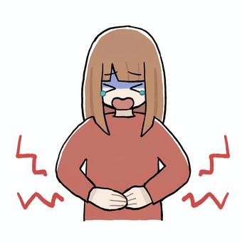腹痛の女の子 人物,女の子,バストアップ,茶髪,腹痛,押さえる,エフェクト,ズキズキ,痛み,下がり眉のイラスト素材