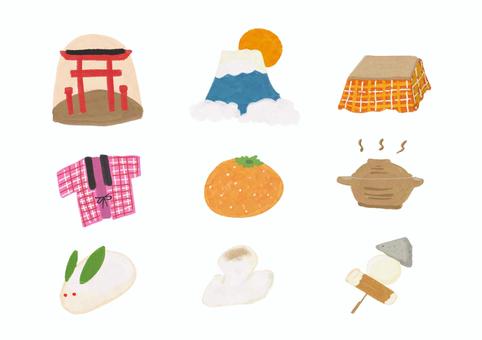 日本の冬 イラスト 日本の冬 イラスト 日本,伝統,冬,鳥居,初日の出,年賀状,太陽,山,富士山,みかんのイラスト素材
