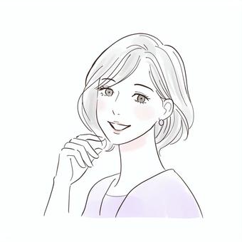髪を触って喜ぶグレーヘアの女性 美容,ヘアケア,女性,髪,髪の毛,ケア,毛先,枝毛,切れ毛,修復のイラスト素材