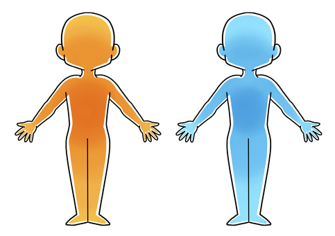 温かい体、冷たい体 体温,温度,体,人体,全身,温める,冷やす,温感,冷却,サーモグラフィーのイラスト素材