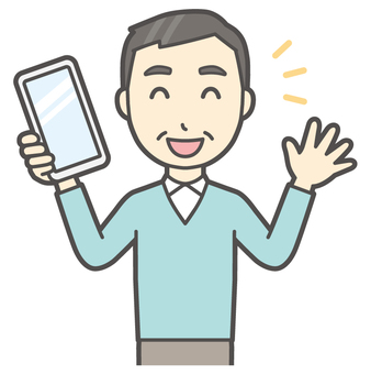 スマホを持って嬉しい顔の中年の男性 嬉しい,おじさん,男性,中年,お父さん,パパ,シニア,ミドルエイジ,人,おじいさんのイラスト素材