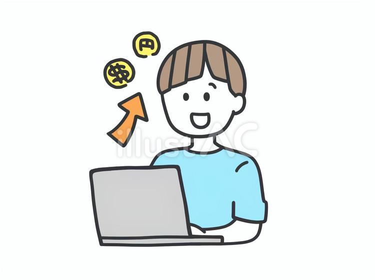 副業でお金を稼ぐ男の子 パソコン,生活,人物のイラスト素材