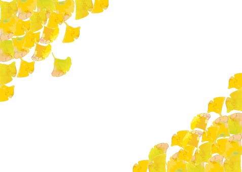 水彩のイチョウフレーム２ いちょう,銀杏,イチョウ,黄葉,葉,落ち葉,背景,コーナー,フレーム,枠のイラスト素材