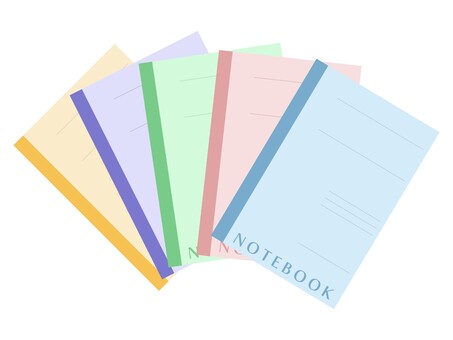 ノート5冊セット ノート,ノートブック,5冊,複数,表紙,文具,文房具,５,5教科,教科のイラスト素材