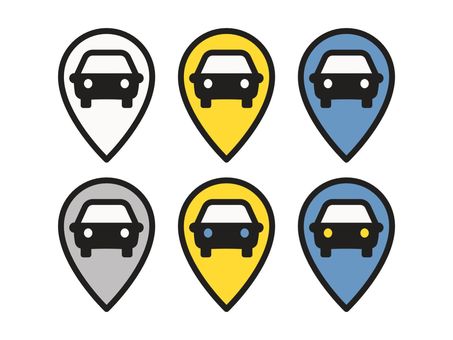 マップピン　地図アイコンセット　車１ マップピン,位置情報,地図,車,自動車,乗用車,車両,交通,駐車場,パーキングのイラスト素材
