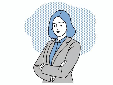 深刻な表情で考え事をしている女性会社員 ビジネスウーマン,女性,会社員,ol,オフィスレディ,人物,働く人,社会人,スーツ,悩むのイラスト素材