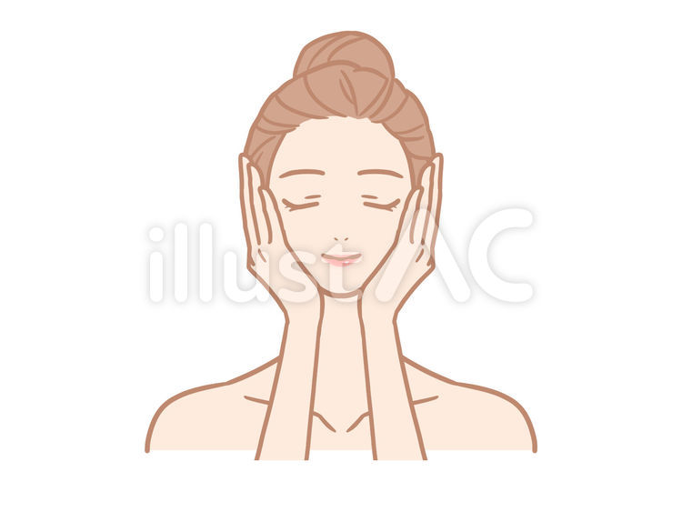 頬に手を当てる女性（両手） 肌,女性,頬のイラスト素材