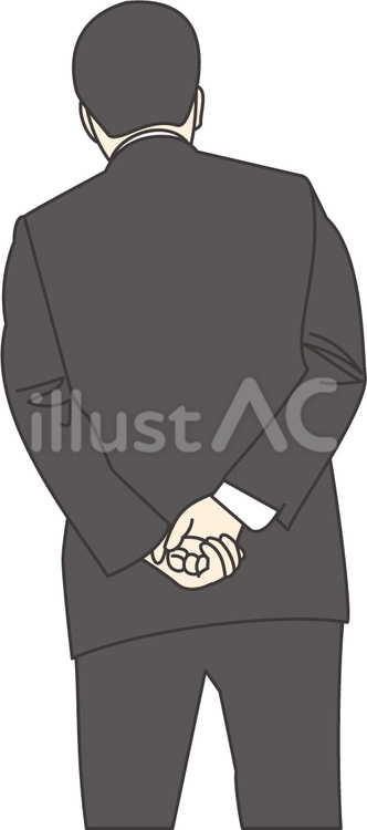 背中で手を組む背広の男性 見物,シンプル,線画のイラスト素材