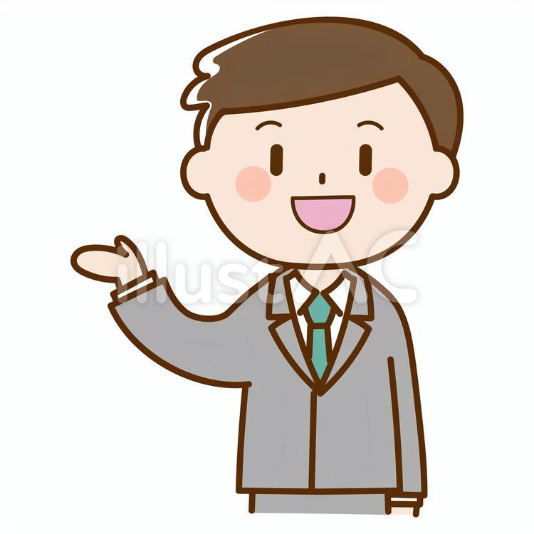 ご案内をしているスーツの男性 ご案内,こちら,あちらのイラスト素材