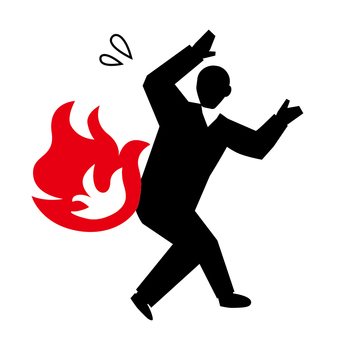 お尻に火がついた人 お尻,火,慌てる,シルエット,男性,黒,びっくり,人のイラスト素材