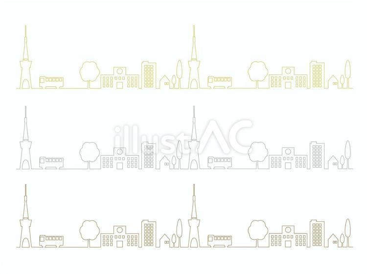 一筆書き・街並みシルエット(金銀銅） 街並み,建物,ビルのイラスト素材