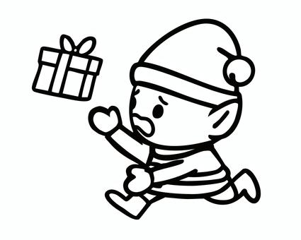 ギフトを運ぶクリスマスエルフ クリスマス,エルフ,助手,妖精,キャラクター,ギフト,箱,運ぶ,配達,線画のイラスト素材