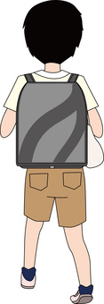 小学生通学　 小学生,通学,ランドセル,歩く,男子,低学年,後ろ姿,線画のイラスト素材