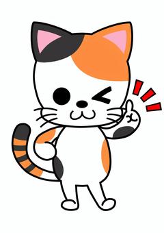 注目ポイントを教える三毛猫のイラスト 猫,動物,ネコ,三毛猫,アイキャッチ,どうぶつ,キャラクター,デフォルメ,かわいい,イラストのイラスト素材