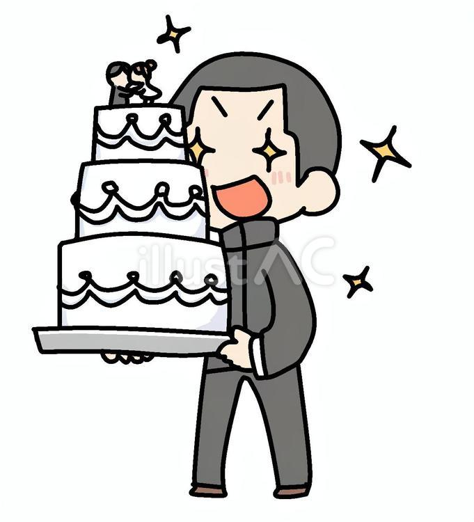 ケーキと目が輝く少年 少年,ウェディングケーキ,きらきらのイラスト素材