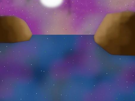 夜の海のイラスト 夜,海,海面,星,空,月,岩,自然,背景のイラスト素材
