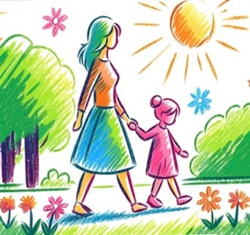 mother walking with child, , JPG and PNG