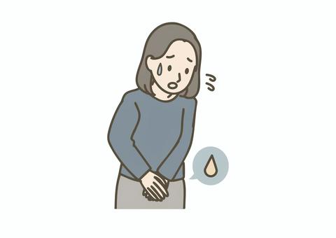頻尿や尿漏れに困る女性 頻尿,尿漏れ,更年期,女性,トイレ,悩み,困る,我慢,中年,ミドルのイラスト素材