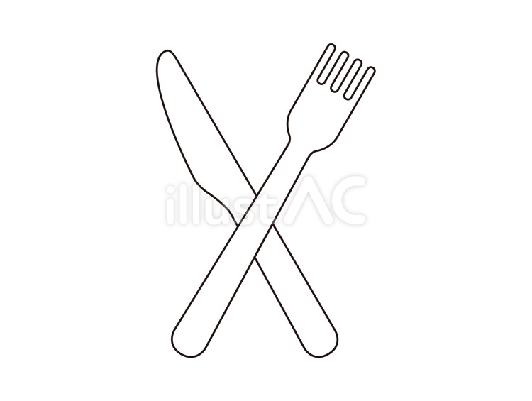 交差するフォークとナイフの線画アイコン フォーク,ナイフ,食器のイラスト素材