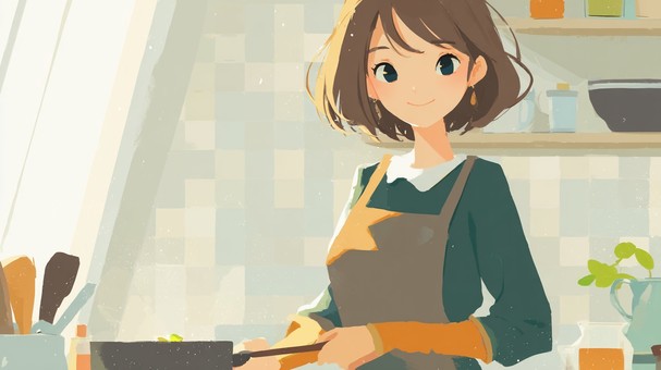 料理する女性