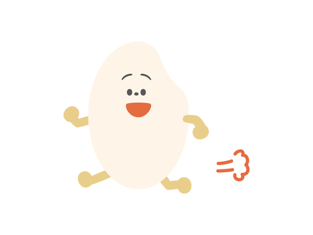 笑顔で走る米粒キャラクターイラスト 米粒,キャラクター,白米,ポーズ,走る,ダッシュ,急ぐ,笑顔,ゆるい,擬人化のイラスト素材