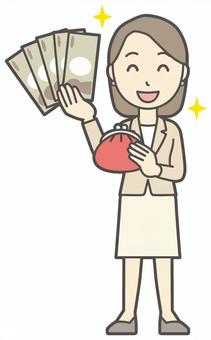  カジュアルスーツ女性-209-全身 財布,会社員,女性,スーツ,ビジネス,仕事,ol,人,大人,ビジネスウーマンのイラスト素材