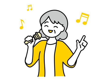 歌う高齢者のイラスト03 人物,女性,高齢者,おばあちゃん,祖母,中年,趣味,歌,カラオケ,合唱のイラスト素材