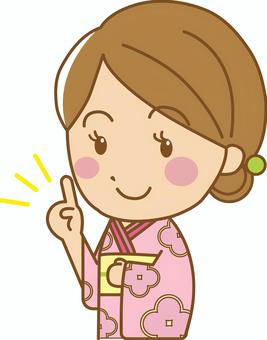 指さしポーズの浴衣の女性 人物,イラスト,シンプル,かわいい,女性,女の子,子供,浴衣,着物,和装のイラスト素材