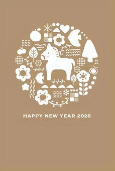 2026午年賀状74北欧風馬と背景金色 年賀状,午年,2026,北欧風,2026年,年賀,テンプレート,午,馬,洋風のイラスト素材