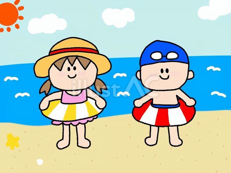  Foto zu 女の子と男の子の海水浴のイラストイラスト - No: 23862576｜無料イラスト・フリー素材なら「イラストAC」 