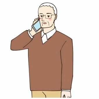 スマホで電話する高齢男性 スマホ,電話,高齢,男性,人物,連絡,便り,シニア,通話,申し込みのイラスト素材