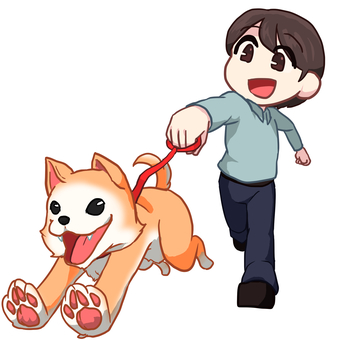犬の散歩をする男性 人物,生活,全身,男性,犬,動物,リード,引く,走る,散歩のイラスト素材