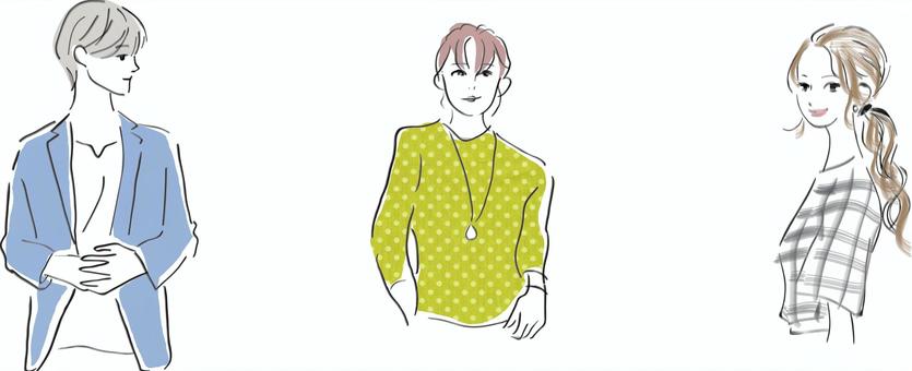 手描き人物イラスト1 手描き,人物,女性,男性,スケッチ,ゆるい,おしゃれ,ラフのイラスト素材