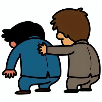 介抱する人される人　オェ～ 介抱,心配,人間,男性,会社員,サラリーマン,吐き気,嘔吐のイラスト素材