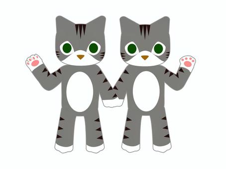 仲良し双子猫 猫,動物,双子,仲良し,手繋ぎ,キュート,ポップ,挨拶のイラスト素材