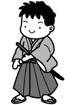 浪人-2c 浪人-2c 浪人,侍,江戸,時代劇,着物,袴,刀,草履,かわいい,シンプルのイラスト素材