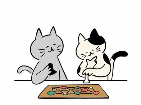 ボードゲームを楽しむ猫（カラー） 猫,ボードゲーム,ボドゲ,テーブルゲーム,ゲーム,趣味,遊び,パーティー,対戦,戦略のイラスト素材