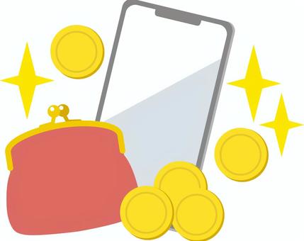 スマホと財布とコイン スマートフォン,携帯電話,スマホ,電子機器,通信機器,通信,電話,ケータイ,メール,携帯のイラスト素材