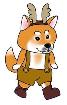 トナカイのコスプレをした柴犬 柴犬,トナカイ,コスプレ,クリスマス,手書き,犬のイラスト素材
