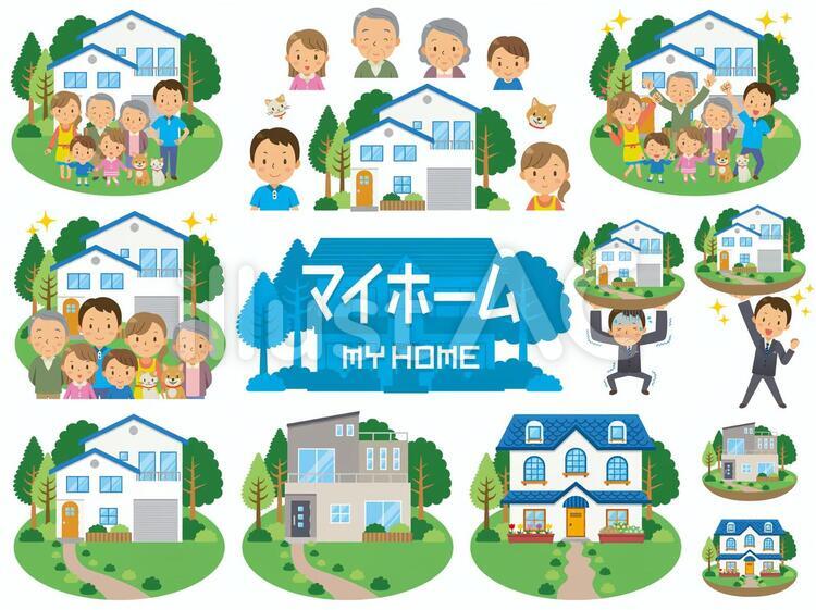 マイホーム／まとめ／セット マイホーム,家族,ハウスのイラスト素材